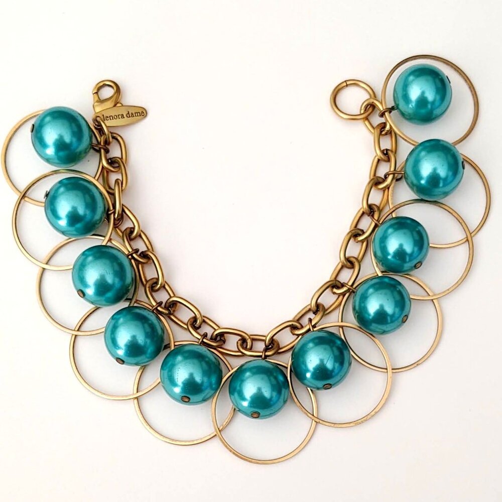 Metallic teal beaded hoop statement bracelet - Picture 7 of 9